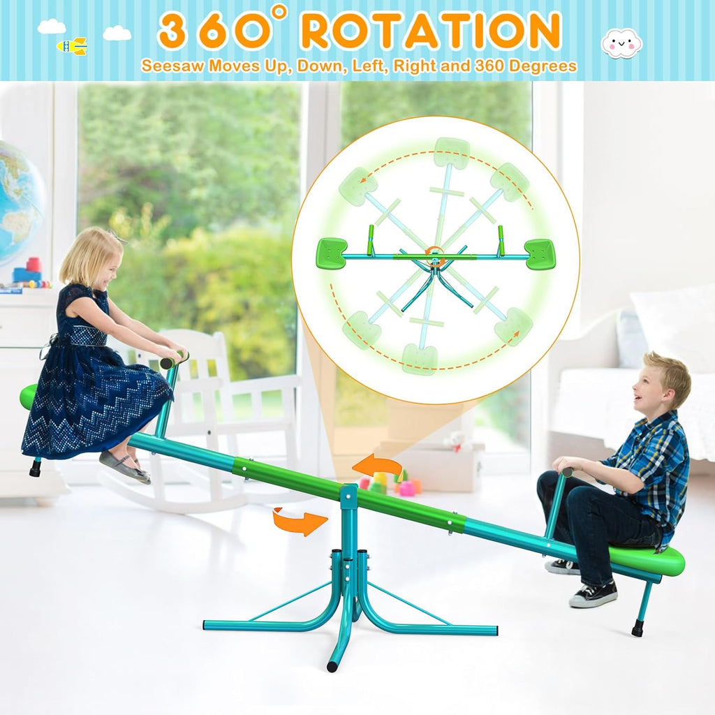 Seesaw, Sit and Spin Teeter Totter, 3-Section Reinforced Frame for Enhanced Stability, Kids Outdoor Playground Equipment, Swiveling 360° Rotating for Ages 4-8, Safety Certified