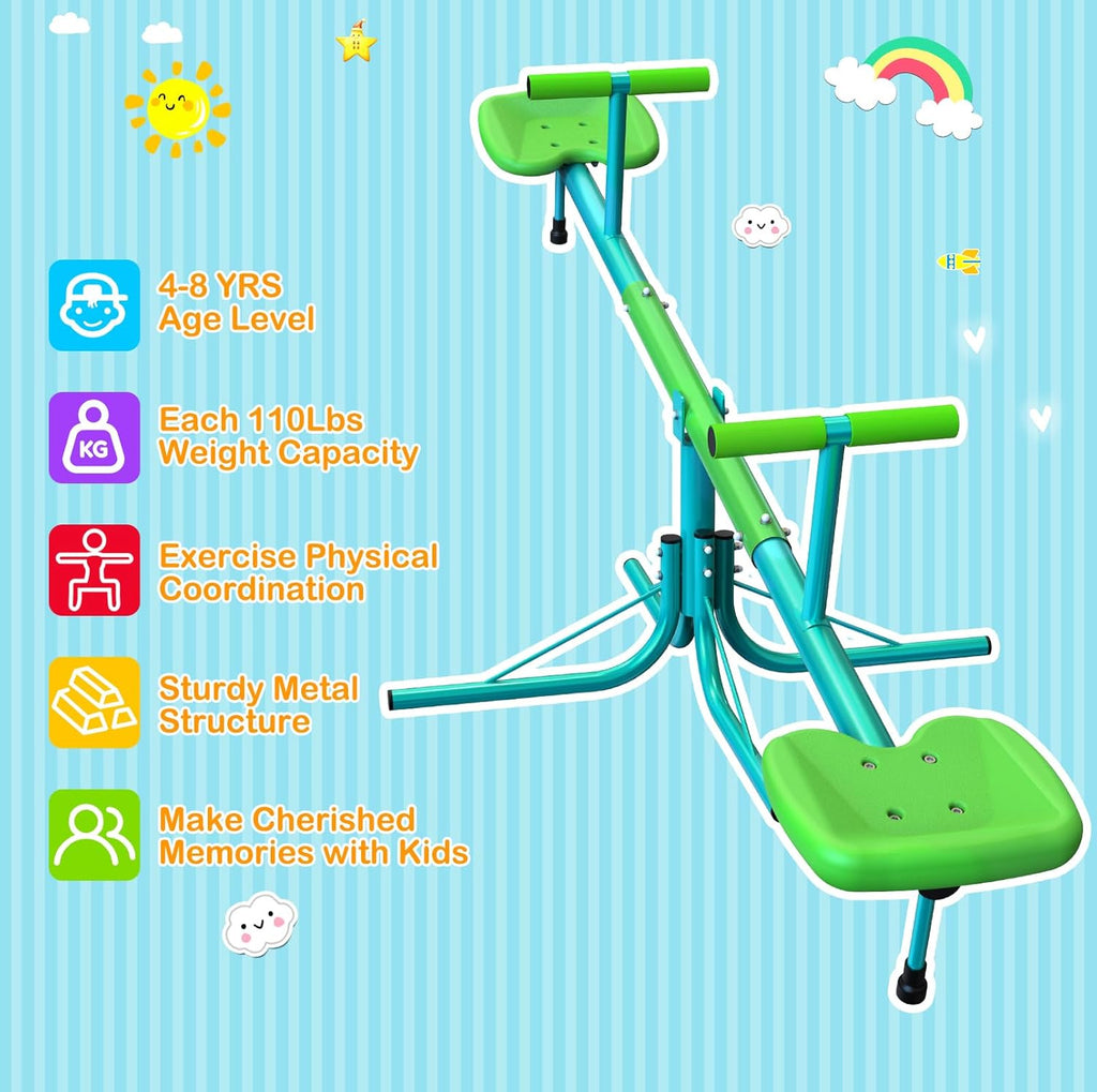 Seesaw, Sit and Spin Teeter Totter, 3-Section Reinforced Frame for Enhanced Stability, Kids Outdoor Playground Equipment, Swiveling 360° Rotating for Ages 4-8, Safety Certified