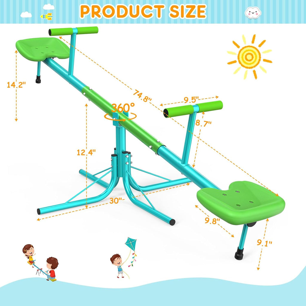 Seesaw, Sit and Spin Teeter Totter, 3-Section Reinforced Frame for Enhanced Stability, Kids Outdoor Playground Equipment, Swiveling 360° Rotating for Ages 4-8, Safety Certified