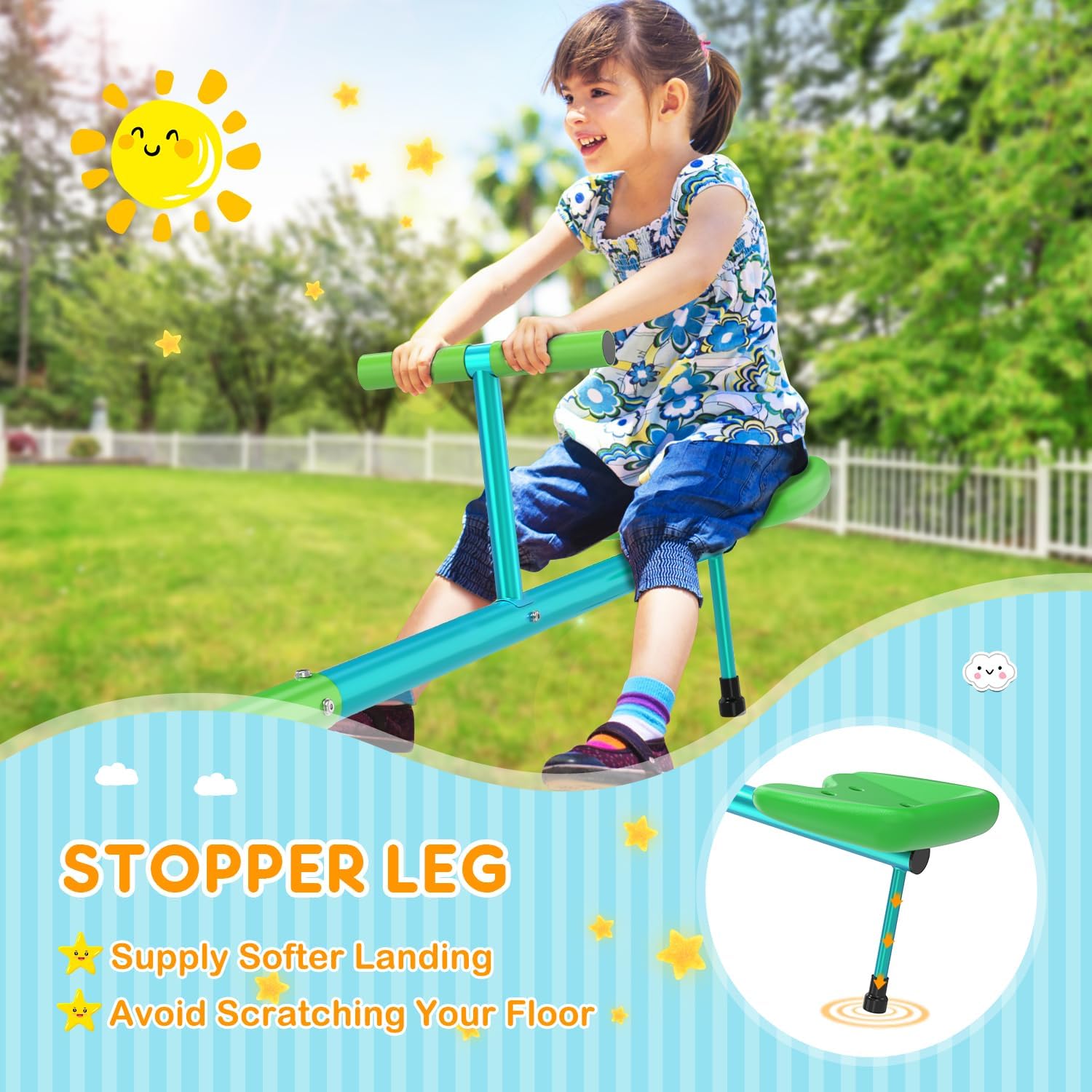 Seesaw, Sit and Spin Teeter Totter, 3-Section Reinforced Frame for Enhanced Stability, Kids Outdoor Playground Equipment, Swiveling 360° Rotating for Ages 4-8, Safety Certified