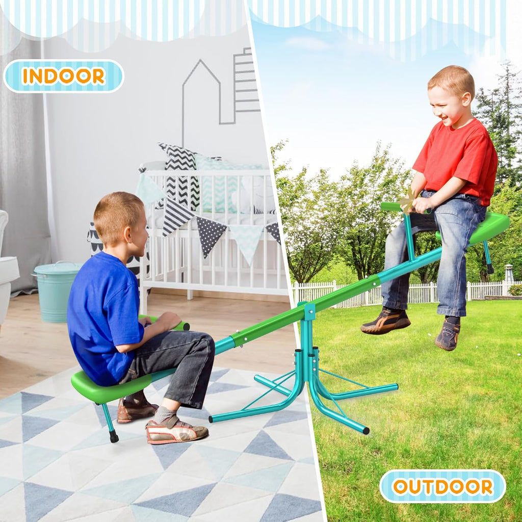 Seesaw, Sit and Spin Teeter Totter, 3-Section Reinforced Frame for Enhanced Stability, Kids Outdoor Playground Equipment, Swiveling 360° Rotating for Ages 4-8, Safety Certified