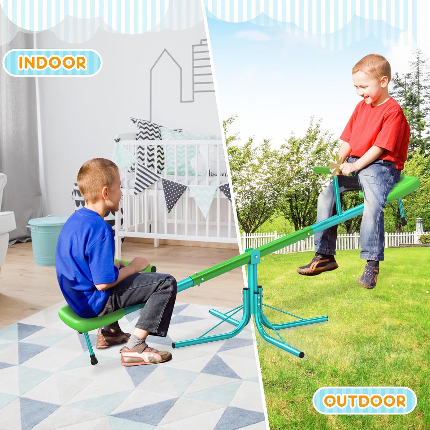 Seesaw, Sit and Spin Teeter Totter, 3-Section Reinforced Frame for Enhanced Stability, Kids Outdoor Playground Equipment, Swiveling 360° Rotating for Ages 4-8, Safety Certified