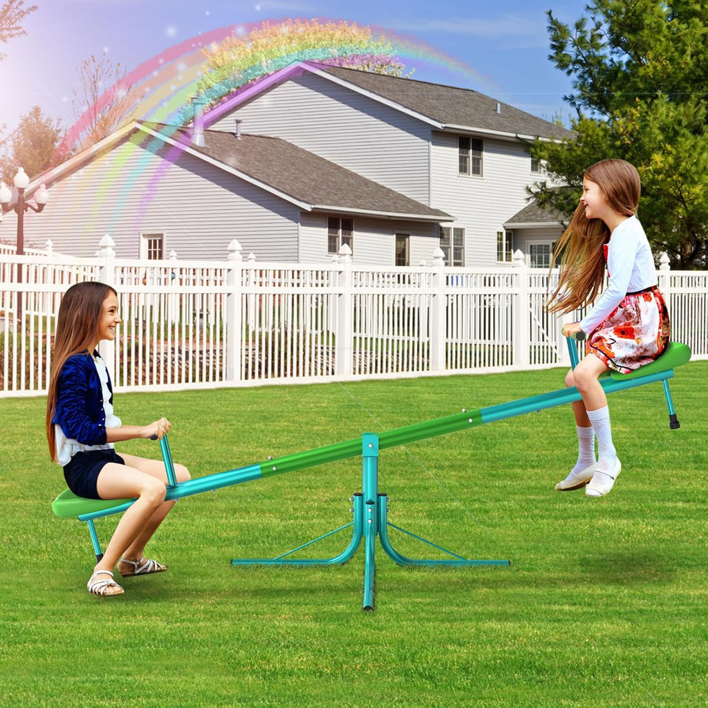 Seesaw, Sit and Spin Teeter Totter, 3-Section Reinforced Frame for Enhanced Stability, Kids Outdoor Playground Equipment, Swiveling 360° Rotating for Ages 4-8, Safety Certified
